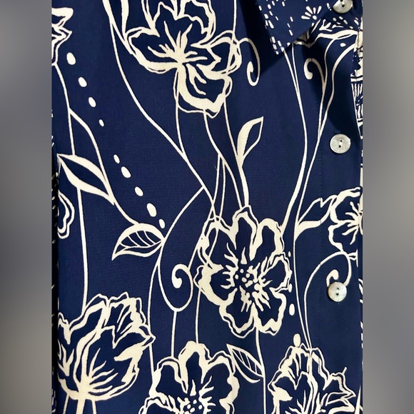 Koos Of Course Button Up Long Sleeve Tunic Top Navy Blue White Womens M - Picture 3 of 6